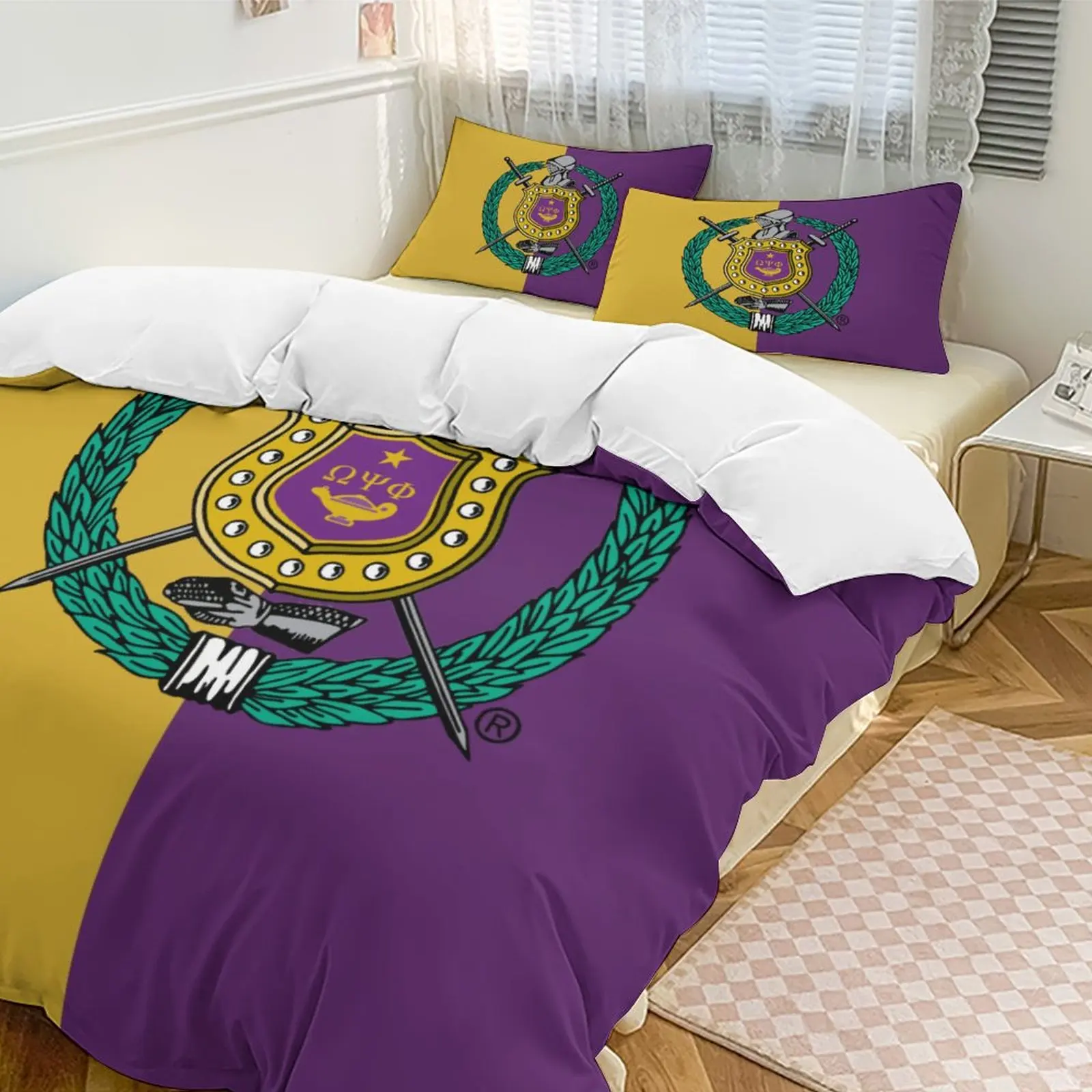 

Omega Fraternity Psi Phi Bedding Set OPP Duvet Cover Bedroom Comforter Single Twin King ​Size Quilt Cover Home Textile 2/3PCS