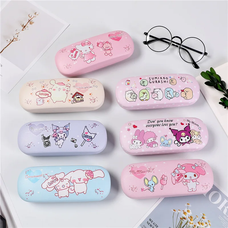 

sanrio kawaii cartoon kuromi my melody cinnamoroll anime pu glasses case storage box student stationery accessories kids gift