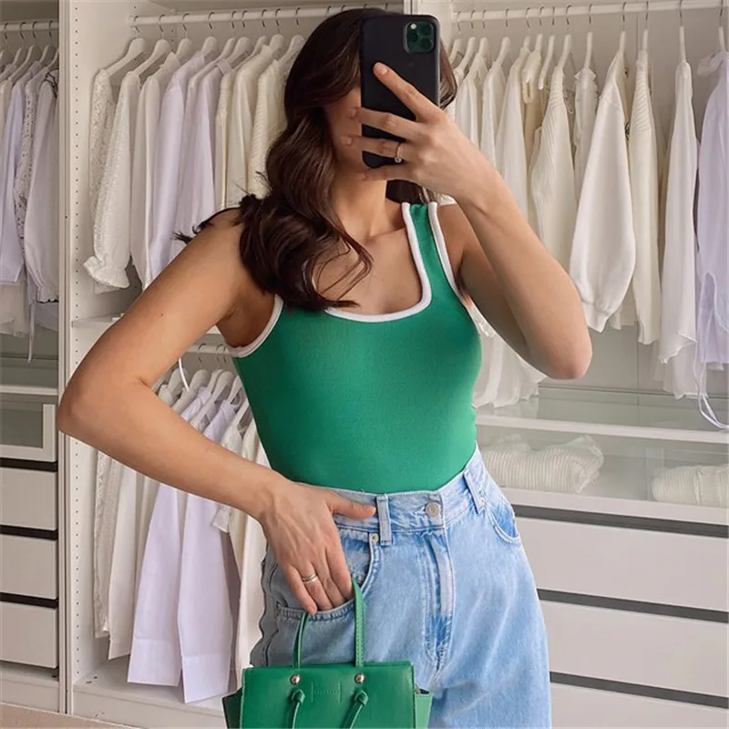 

Женская Трикотажная майка, Женская Повседневная жилетка с U-образным вырезом, базовые майки, летние топы, женская жилетка