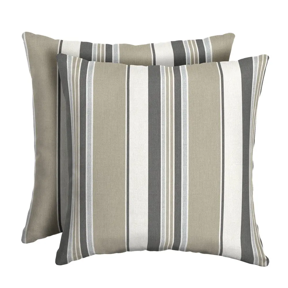 

Outdoor Toss Pillow (2 Pack) 16 x 16, Taupe Grey Linen Stripe