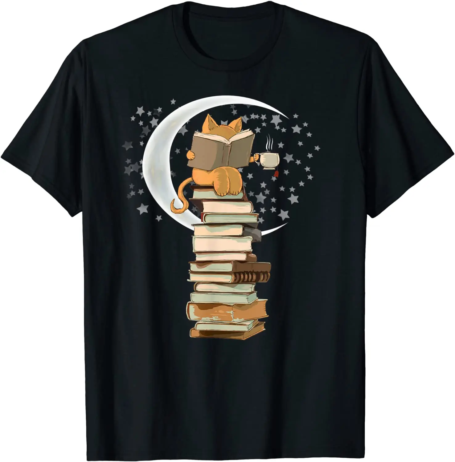 

Kittens, Cats, Tea and Books Gift Reading by Moonlight T-Shirt 3D Printed Cotton Men T Shirt Casual High Quality T Shirt