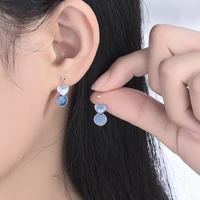 korean fashion oil dripping contrast color blue heart round earrings 925 silver needle retro simple geometric earrings 2022 new