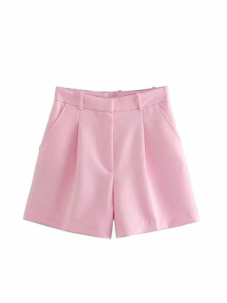 

BSK&ZA&TRF Women 2023 New Fashion Pleated design Side Pockets Casual Shorts High Waist Zipper Female Short Pants Mujer 1608/033