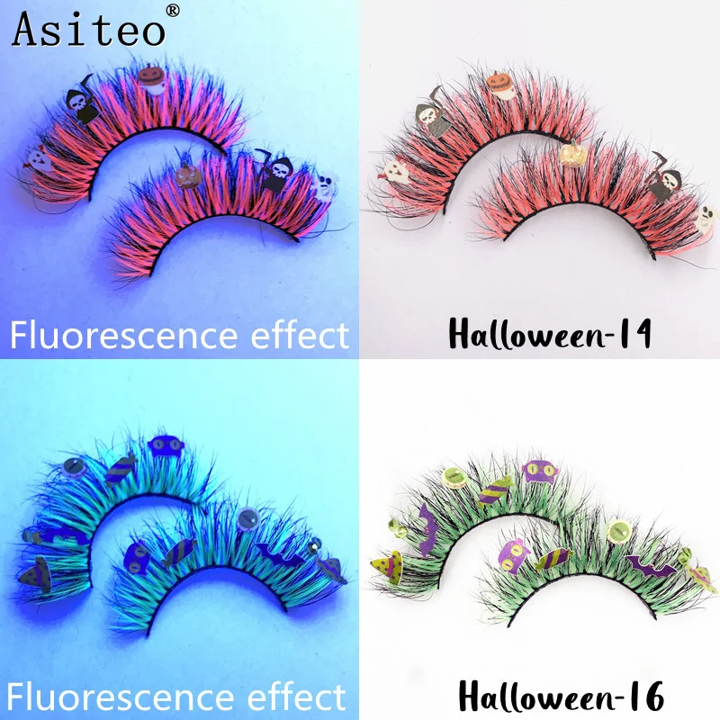 

Asiteo Fluffy Halloween Glitter Colored Mink Lashes Exaggerated DIY Party Cruelty Free 20mm 25mm Fluorescence Color Eyelashashes