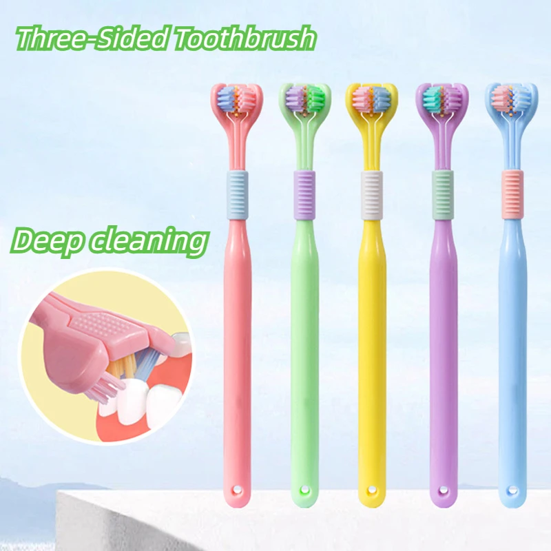 

New Three-Sided Toothbrush 3D Stereo Ultra Fine Soft Hair Adult Toothbrushes Tongue Scraper Deep Cleaning Oral Care Teeth Brush