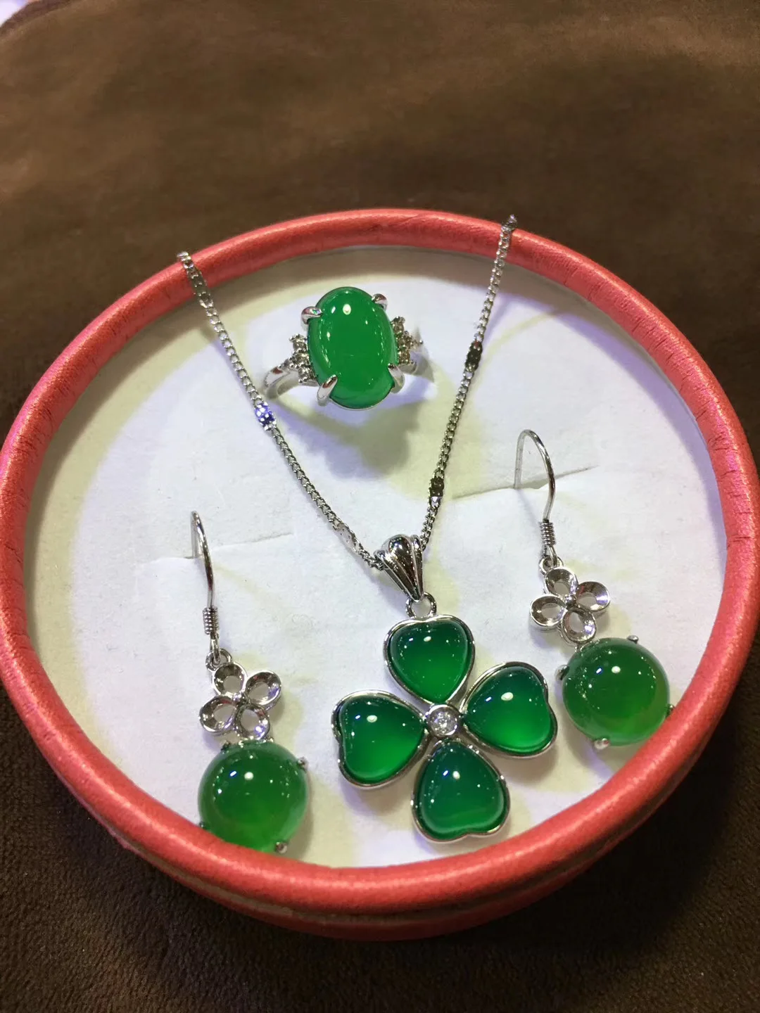 Натуральный 925 пробы серебряные ювелирные изделия инкрустированные зеленый агат