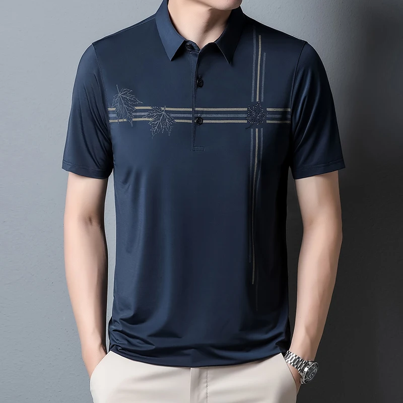 

BROWON Men T Shirts 2022 New Fashion Print Summer Short Sleeve T Shirt Men Clothes Casual Loose Turn-Down Collar Men Clothing