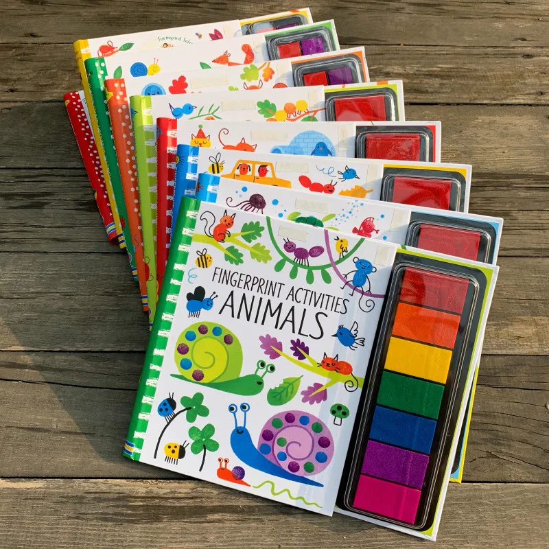 

Children Fingerprinting Books with Rubber Stamps Ink Pad Kids Activities Doodling Book Animal Garden Kindergarten DIY Craft Toy