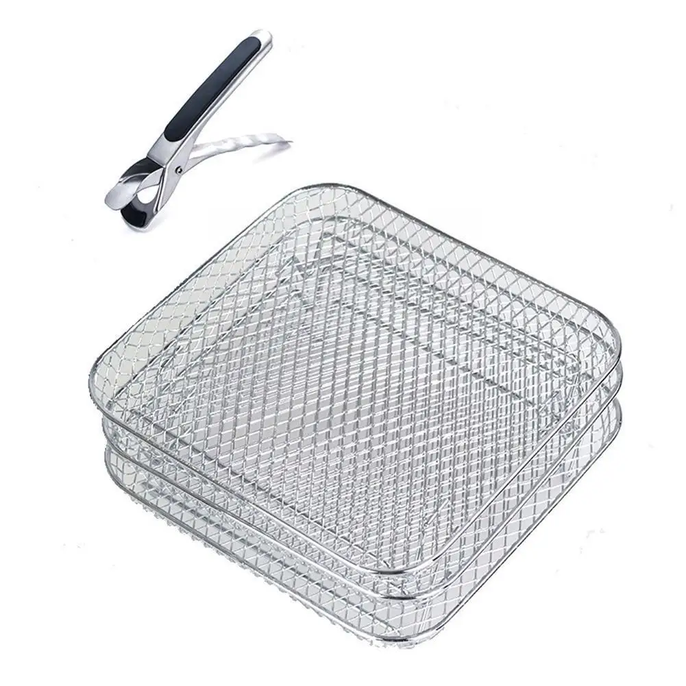 

8 Inch Air Fryer Rack Square Three Stackable Racks, Rack,air Steel Multi-layer Dehydrator Fryer Accessories U6t1