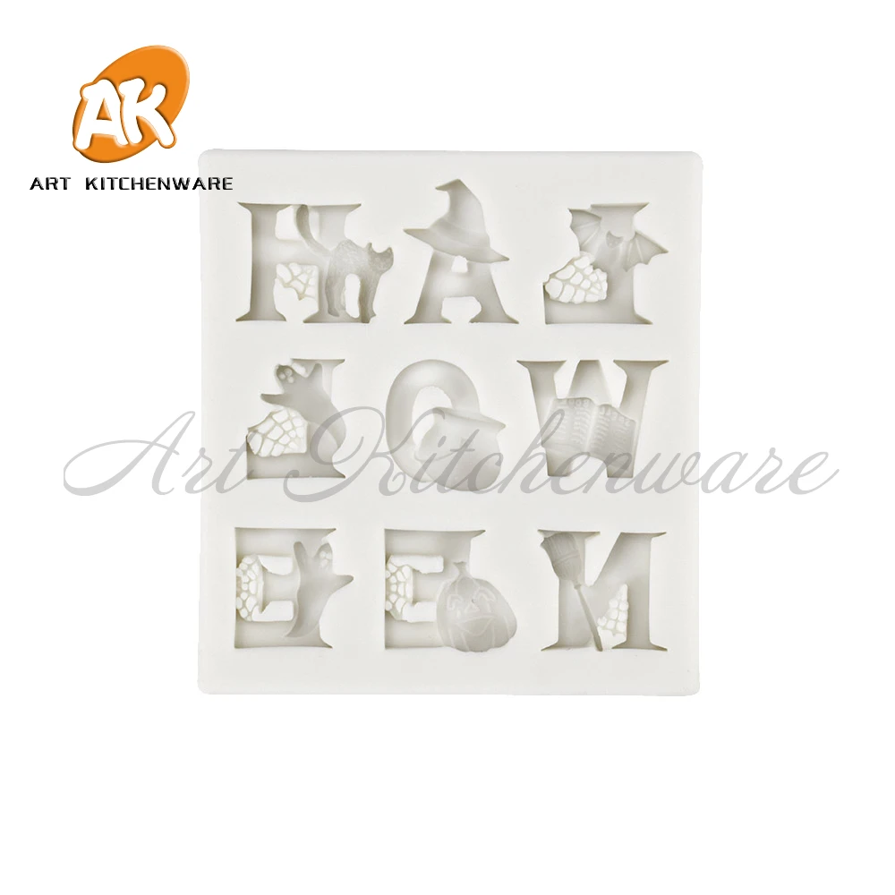 

Dorica Хэллоуин бита/Призрак/Тыква Алфавит Форма для торта, Мусса Diy шоколада Силиконовая форма кухонные инструменты для украшения торта выпеч...