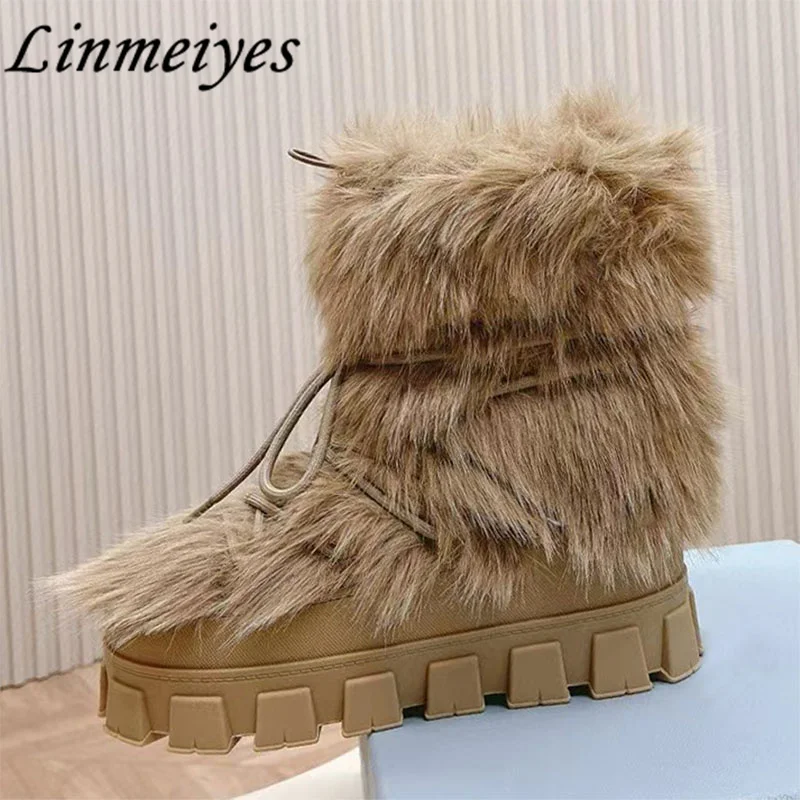 

Женские зимние ботинки на толстой подошве, с круглым носком, на шнуровке