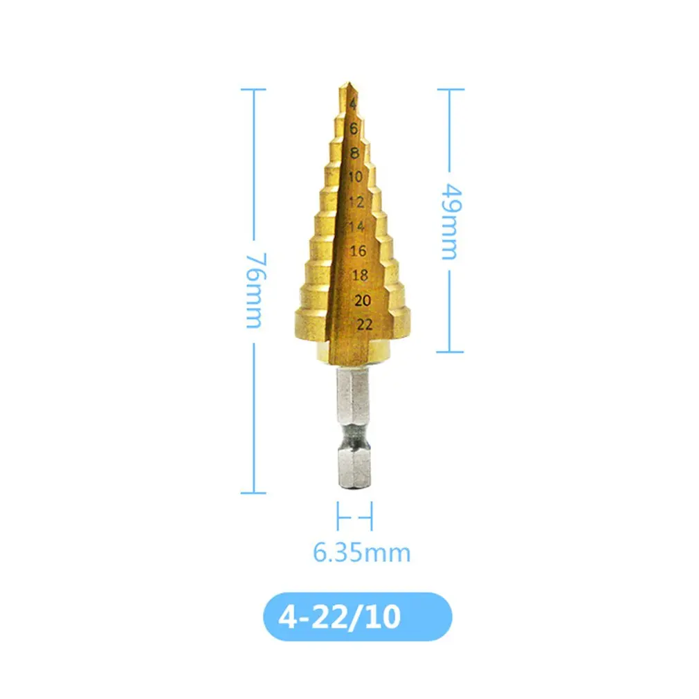 

Ступенчатое сверло с шестигранной ручкой, коническое сверло с титановым покрытием для металла, быстрорежущей стали, дерева