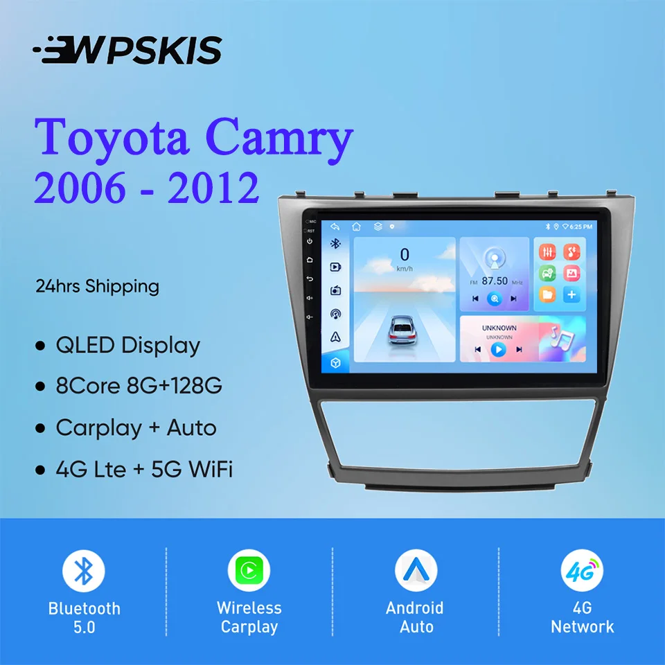 

10,1-дюймовый Android 14.0 для Toyota Camry 2006-2012 Автомобильный DVD-плеер Авто GPS Navi Радио Стерео Видео Аудио HU Carplay 4G Lte WiFi