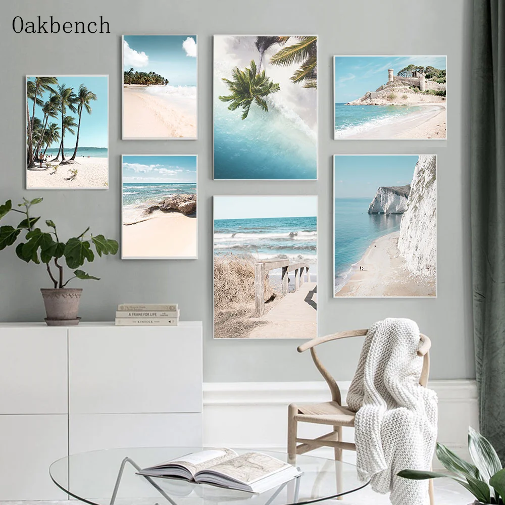 

Beach Canvas Painting Palm Tree Wall Poster Reef Art Prints Wave Art Painting Nordic Wall Pictures Sea Landscape Wall Art Decor