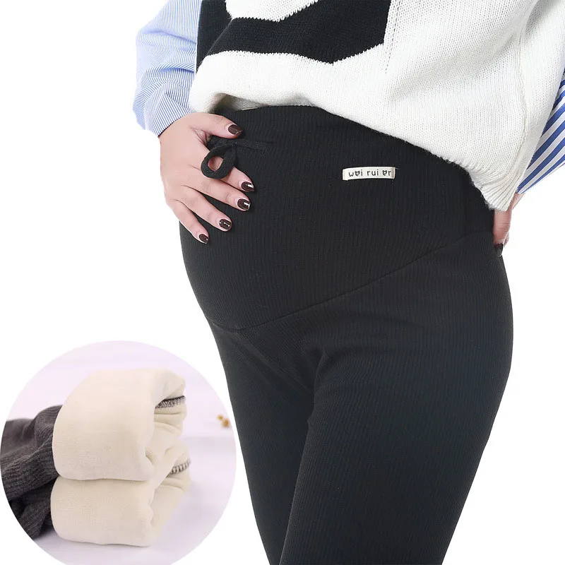 

Winter Warm Maternity Leggings Women High Waist Stretchy Solid Fleece Leggins Skinny Pants High Elastic Pregnancy Slim Legging