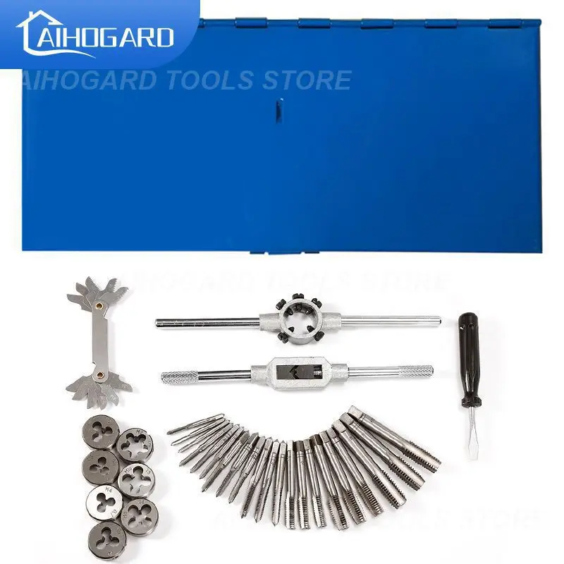 

32 Pcs Tap Die Set Wrench M3~M12 Screw Thread Metric Plugs Screw Taps Tool Kit Metalworking Tools Accessories Repair Handtool