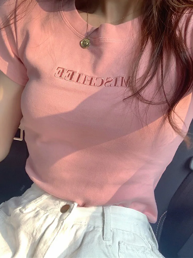 Женский топ с коротким рукавом чистая женская футболка брендовая летняя одежда