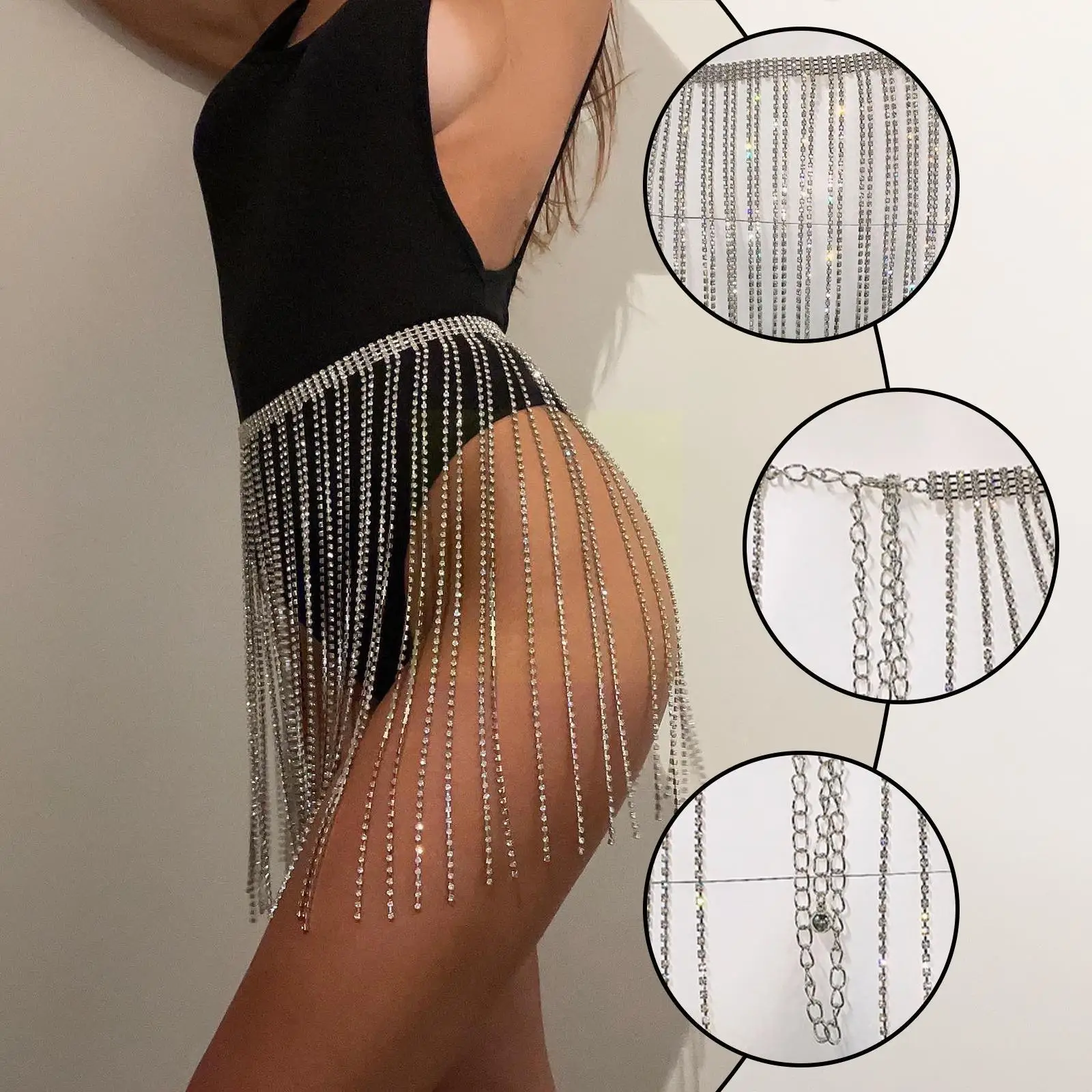 

Adjustable Rhinestone Chain Belt European Enlarged Long Glitter Alloy Skirt Women New Fringe 2022 Nightclub Chain Sexy Belt I1Y4
