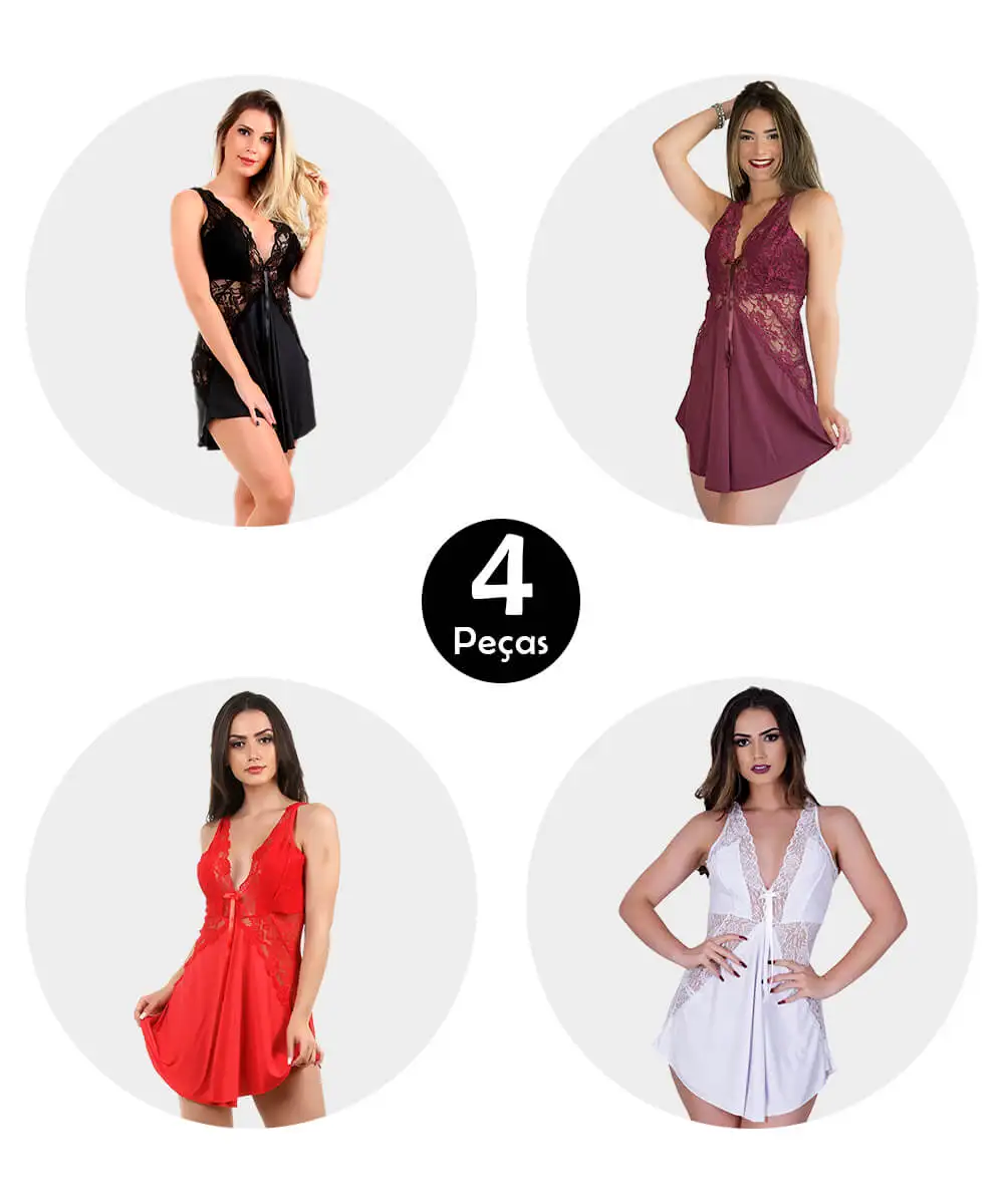 

Kit 4 Camisole IMI Lingerie With Panty In Microfiber And Lace Bianca