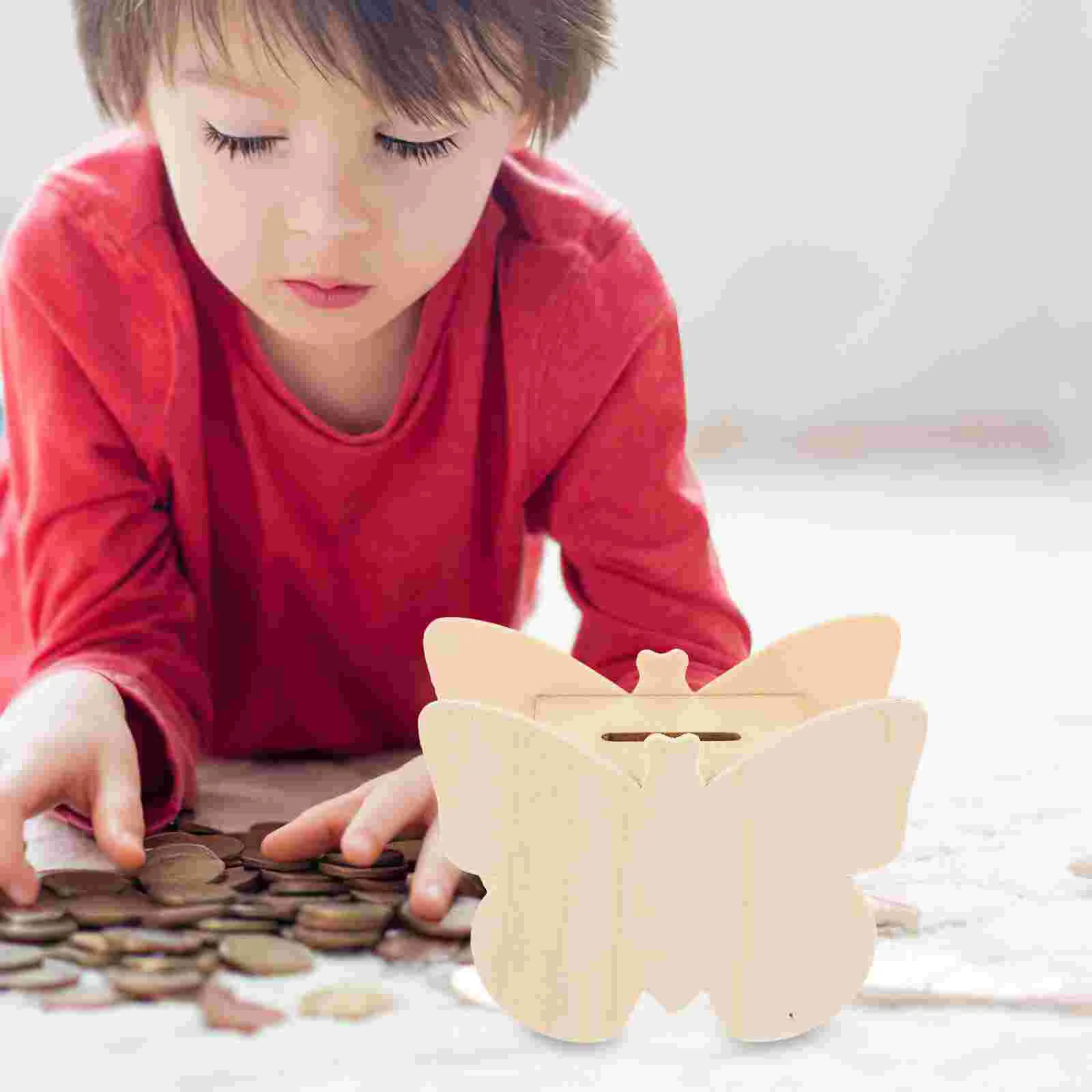 

2 Pcs Wooden Piggy Bank Decor DIY Change Container Saving Banks Desktop Multi-function Money Pot Child Coin Storage Cases