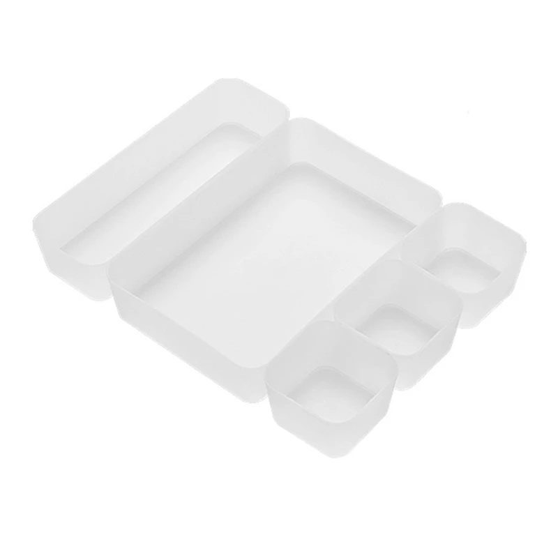 

5Pcs Drawer Cosmetic Organizer Box Plastic Desk Storage Box Makeup Jewelry Stationery Tableware Closet Drawer Organizers