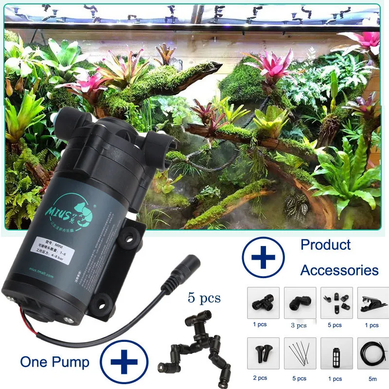 Super Quiet Water Pump Sprinkler for Rainforest Tank Misting Reptile Pet Terrarium Cooling System With Reptiles Fogger Mist Nozz