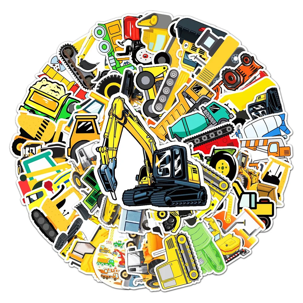 

10/30/50PCS Cartoon Engineering Vehicle Series Stickers Decorative Luggage Computer IPad Skateboard Waterproof Sticker Wholesale