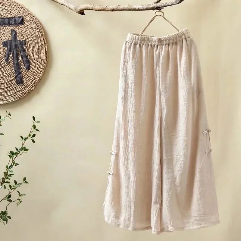 

Chinese Style Women Cotton Linen Trousers Loose Casual High Waist Wide Leg Pants Solid Color Large Size Women'S Pants 11781