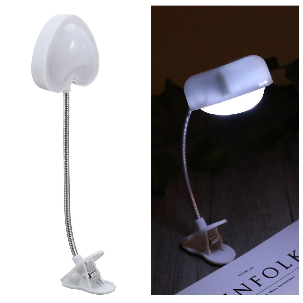 

USB Led Reading Lamp with Clip for Eye Protection Love Heart Table Light with Gooseneck (White)