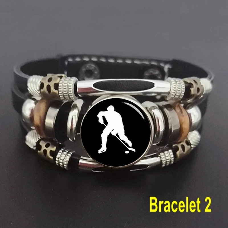 Модный кожаный многослойный браслет для хоккея Стик со стеклянной фотографией