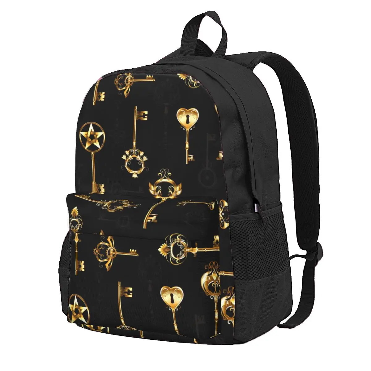 

Steampunk Style Backpack Golden Keys Women Men Polyester Daily Backpacks Print Kawaii School Bags Rucksack