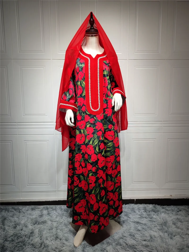 Ramadan Abayas For Women Muslim Fashion Hijab Dress Dubai Turkey Moroccan Caftan Islamic Clothing Flowers Print Boho Boubou