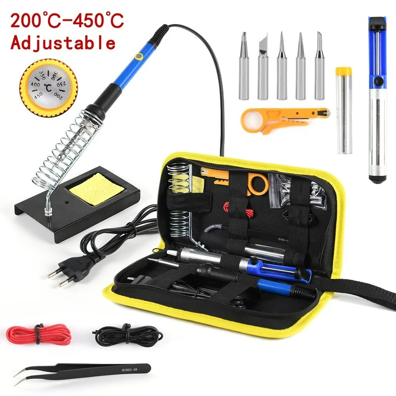 

15pcs 60W Soldering Iron Adjustable Temperature Autoranging AC/DC Tester Multimetro Soldering Tool Kit with Soldering Iron Stand