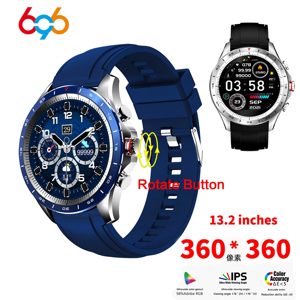 2022 New Sports Smart Watch 360*360 pixels Men Waterproof Sport Rotary Button Watches Rotating Crown Smartwatch For Android IOS