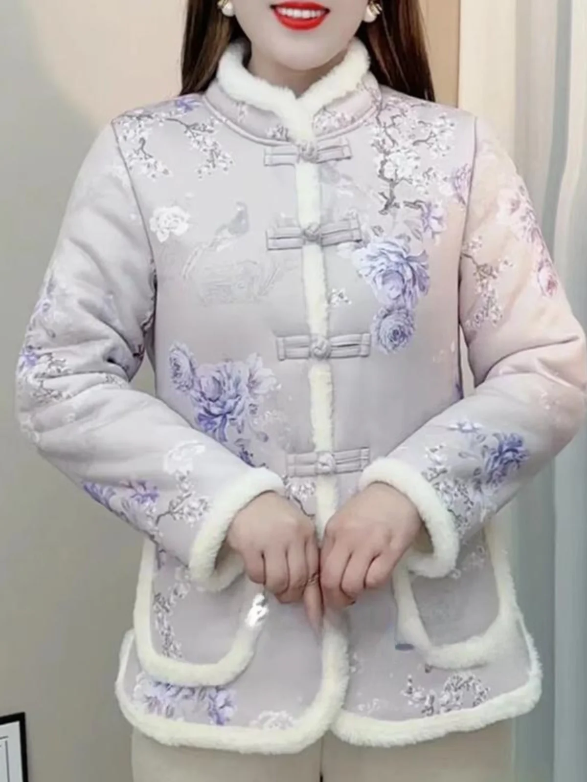 Новинка зимняя женская одежда ретро с пряжкой хлопковой подкладкой для молодых