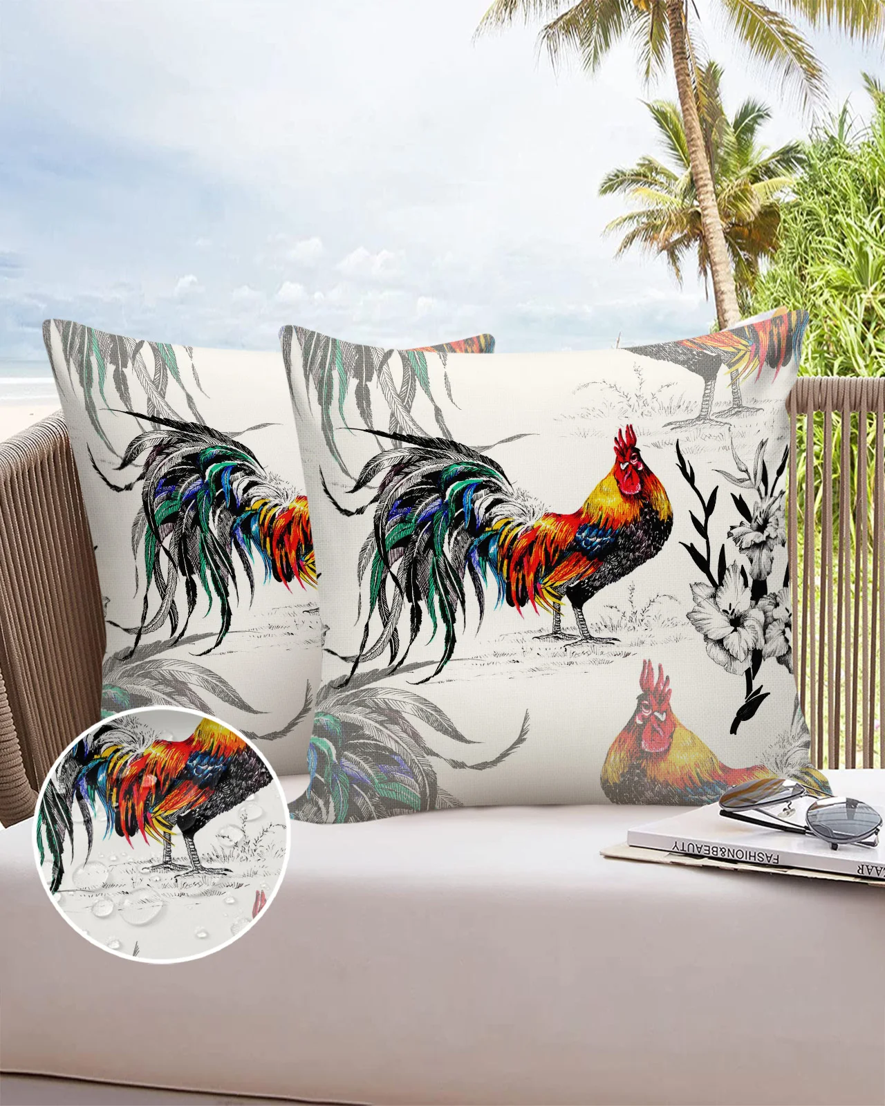 

2PC Pillowcase Rooster Farm Watercolor Cock Flower Sofa Cushion Cover Bed Pillow Cover Home Decorative Waterproof Pillow Cases