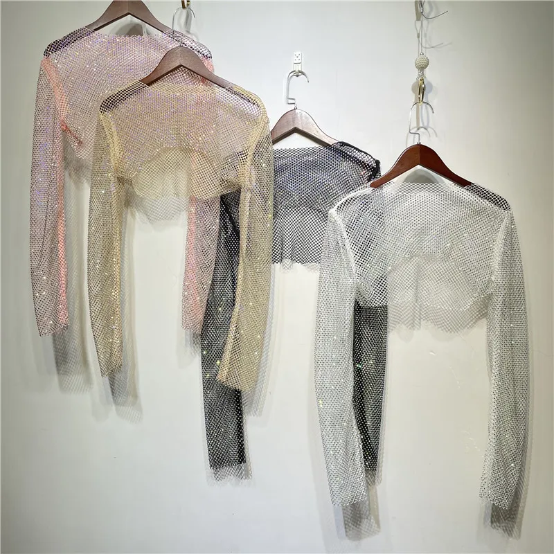 

Женский Блестящий яркий сетчатый топ Y2K, блестящий, с длинными рукавами