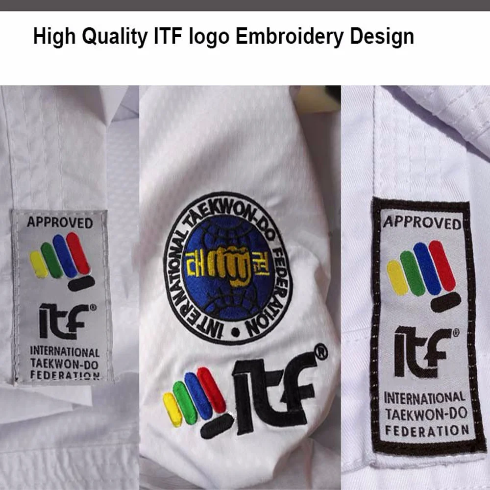 2023 Hot Sale ITF approved Taekwondo Student Uniform Doboks With Design Embroidery Kimono Pattern Cotton Uniform For Adult kids