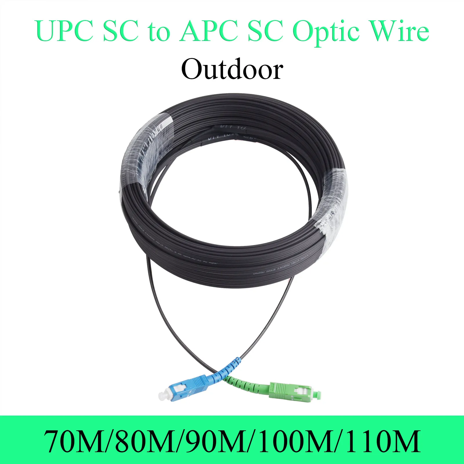 APC SC to UPC SC Fiber Optic Wire Single-mode 1-core Outdoor Extension Optical Cable Convert Patch Cord 70M/80M/90M/100M/110M