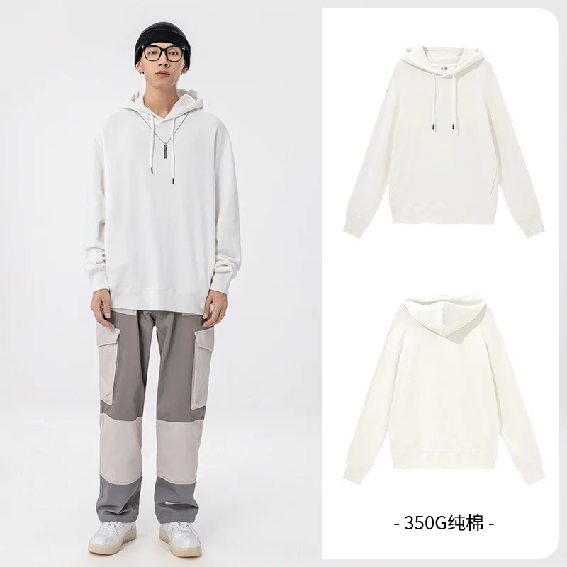 

350g heavy-duty cotton solid color oversize men and women couples drop-shoulder hooded sweater