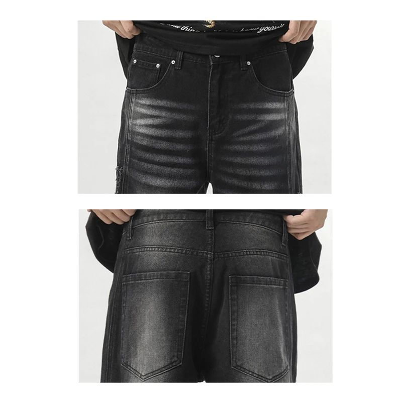 Men's American High Street Design Sense Ripped Jeans Trend Retro Loose Old Straight Trousers Ins Hot Selling Street Men Clothing