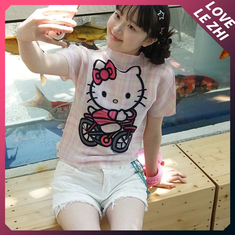 Футболка Sanrioed с коротким рукавом милый тонкий топ принтом Hello Kittys