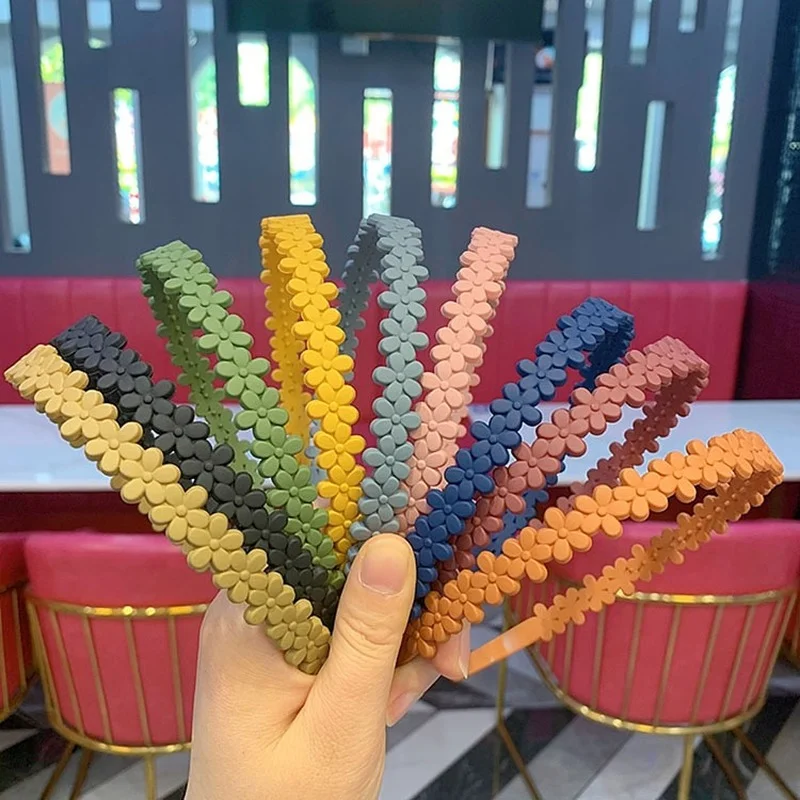 

Fashion Hairbands Women Plastic Bezel Colorful Solid Color Flower Shape Girls Hair Hoop Hair Accessories Matte Headband 2022 New