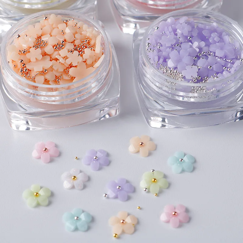 

New Color-Changed Flower Decors DIY 5petals Japanese Resin Macaroon Florets 400/800pcs UV Flower Mix Nail 3D Accessory Kit 3+6mm