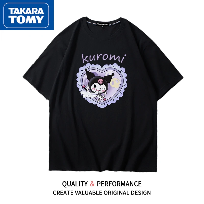 

TAKARA TOMY летняя милая девушка Hello Kitty с коротким рукавом фиолетовый Love лук и стрела мультяшный принт Свободная Повседневная хлопковая футболк...