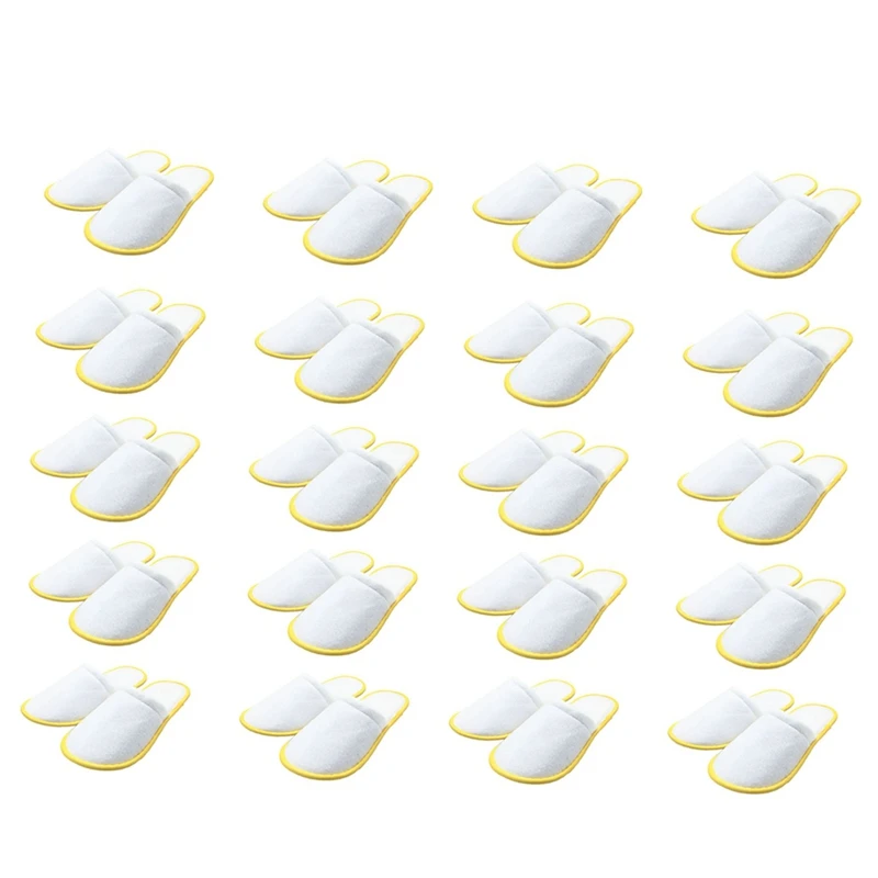 

20 Pairs Of White Towelling Hotel Disposable Slippers Terry Spa Guest Shoes Yellow