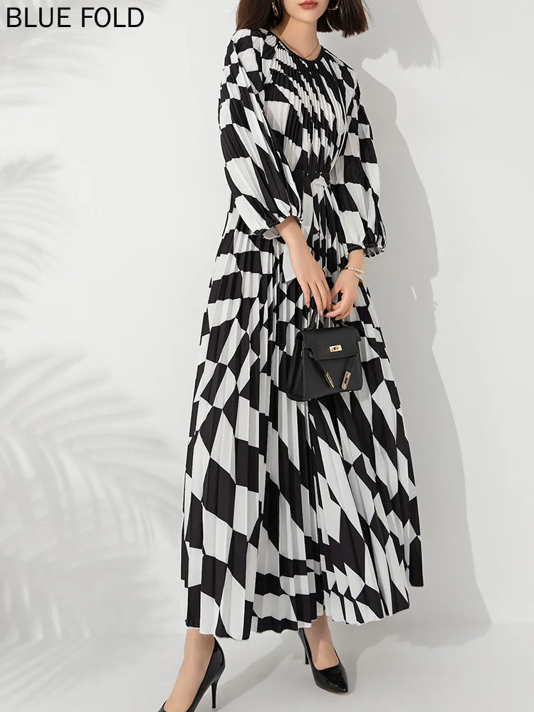 MIYAKE-Длинное свободное платье большого размера с длинным рукавом принтом пуловер