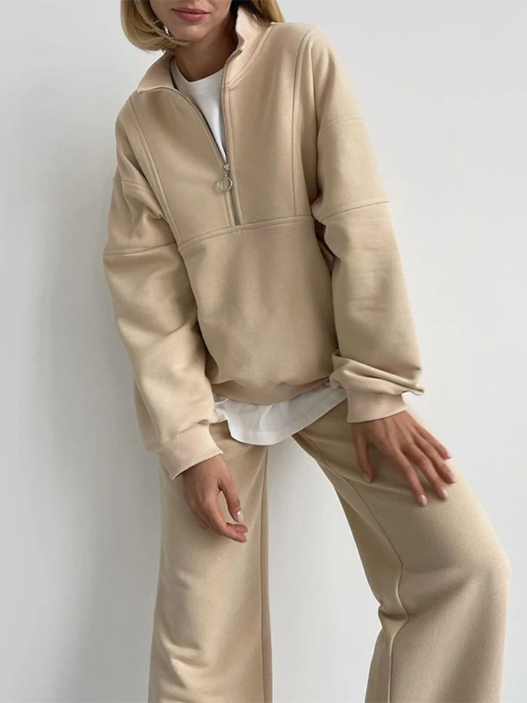 

Autumn Winter Ttwo Piece Sets Womens Outfits Tracksuit Oversized Suit Zipper Trouser Suits Female Sweatshirt Solid Sportswear