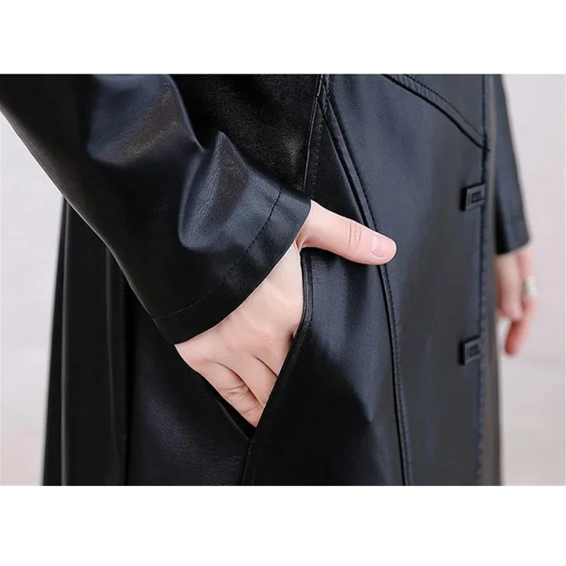 Autumn Winter Long Genuine Leather Jacket Women Fashion Fox Fur Collar Plus Cotton Liner Thick Sheepskin Coat Famale Clothing