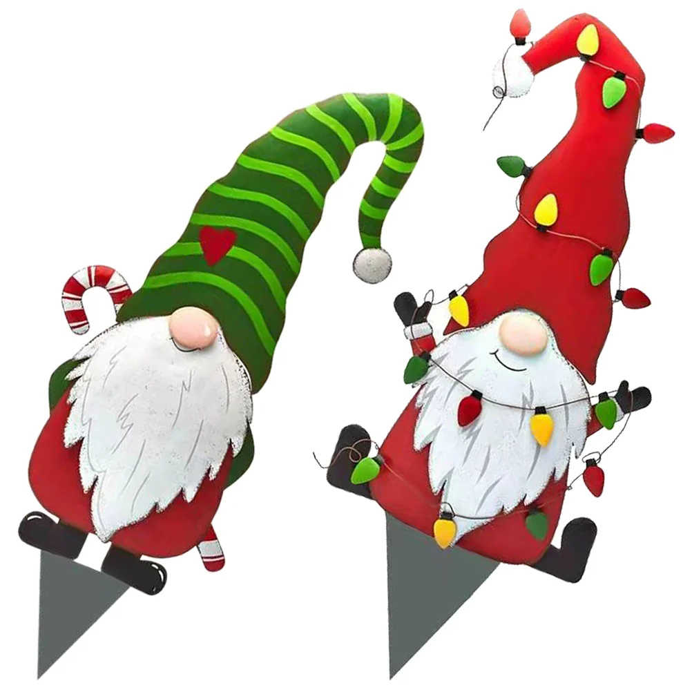 

2 Pcs Halloween Decorations Christmas Garden Sign Outdoor Santa Lawn Xmas Gift Yard Iron Stake